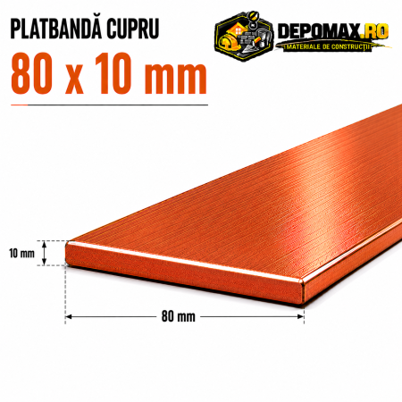 Platbanda cupru 80 x 10 mm – lungime 4 metri – EN Cu-ETP
